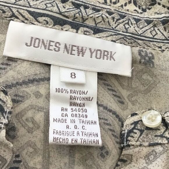 Jones New York Vintage Women’s Neutral-Toned Geometric Print Blouse Size 8 - Picture 10 of 12